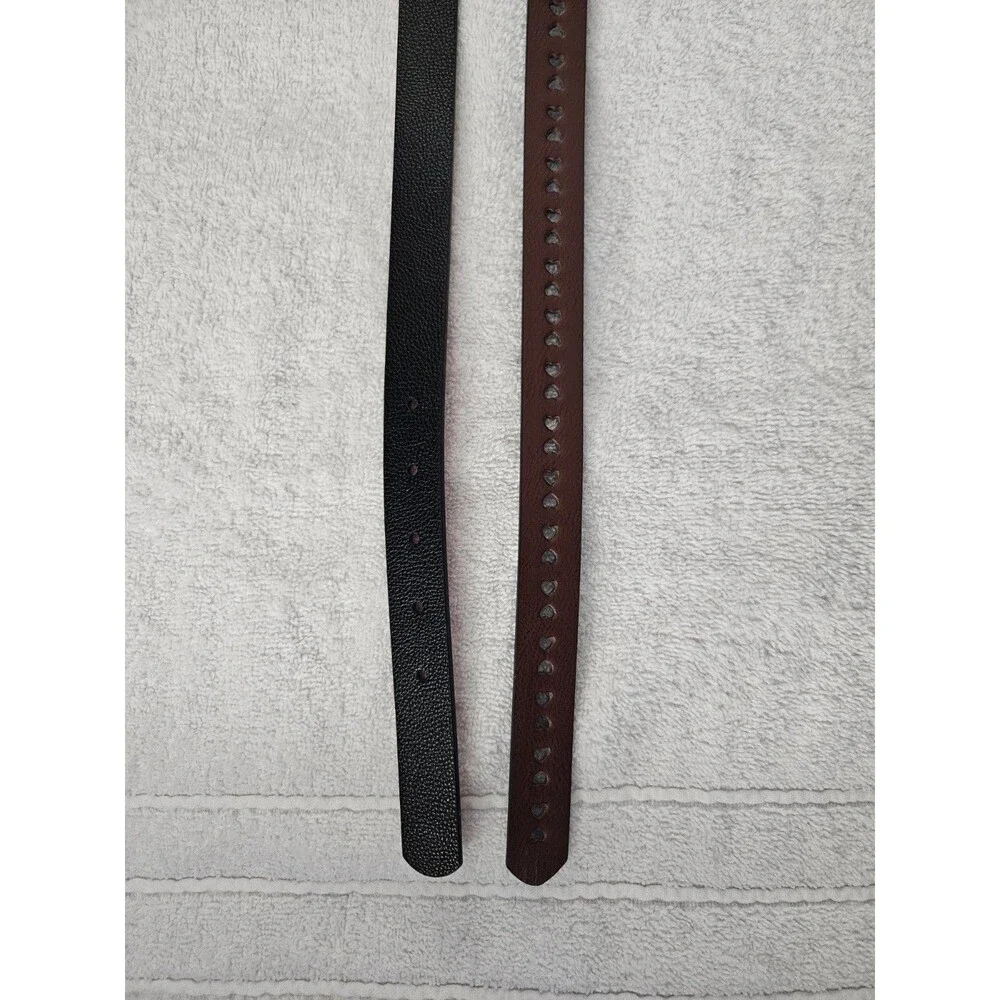 Cat & Jack Girls Leather Belts 2 Pack Reversable Black, Pink, & Brown Hearts
